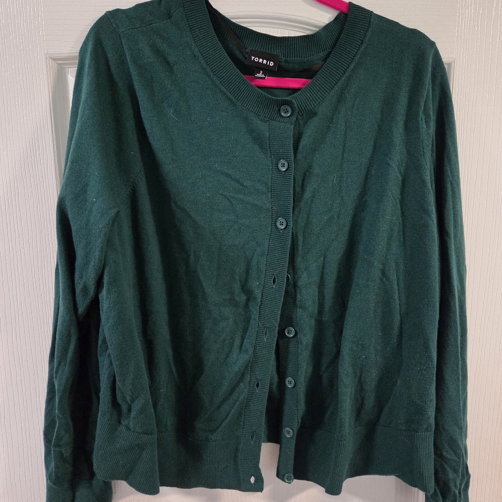 Torrid Green Crew Fitted Cardigan- Size 2x - Picture 4 of 9
